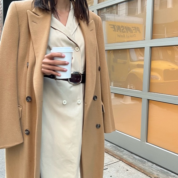 ALBERTA FERRETTI TAN DRESS SHORT SLEEVES BUTTON DOWN VIRGIN WOOL TAN SZ 12 - Picture 4 of 12